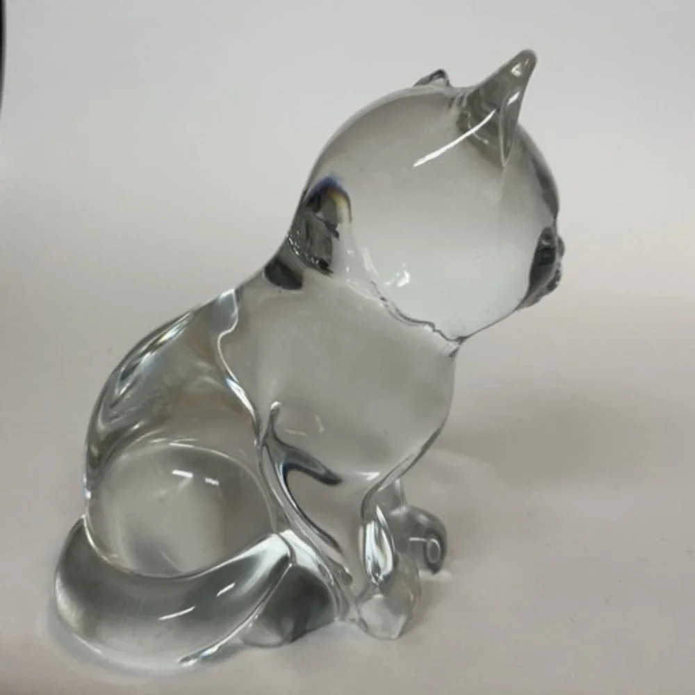 Vintage Clear Crystal Small‎ Sitting Cat Figurine Paperweight/Home Decor 3